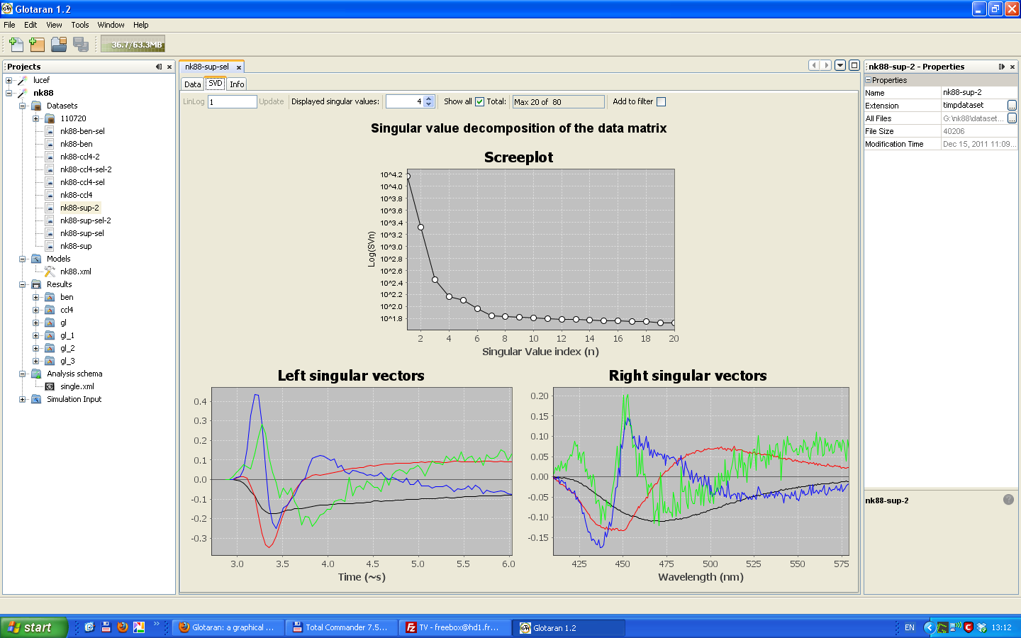 The SVD tab of the Glotaran dataset editor.